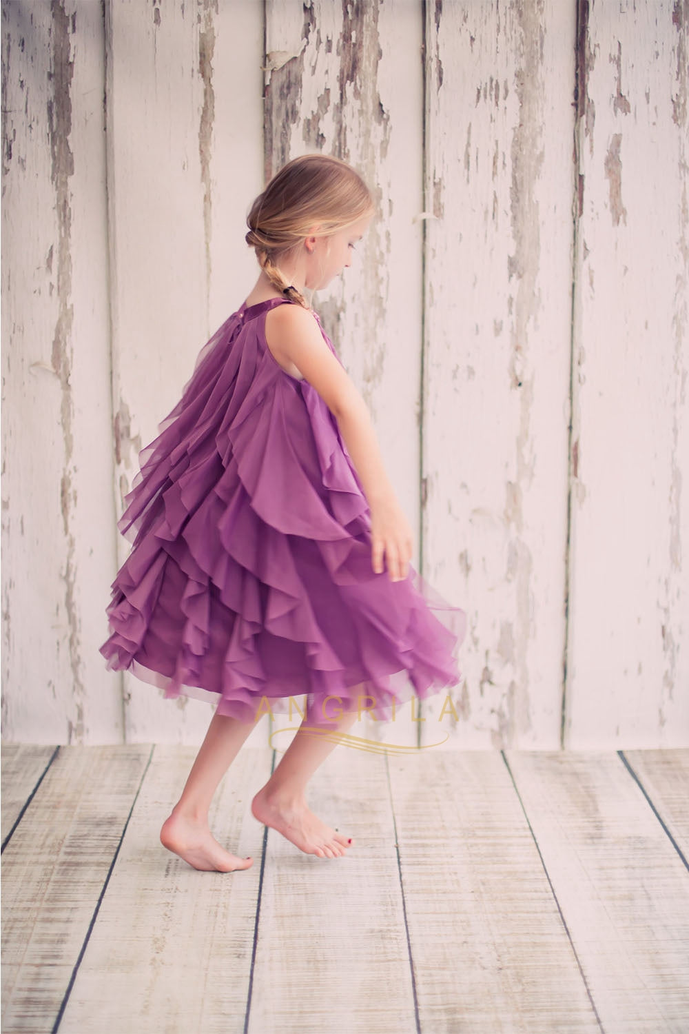 A-line/Princess Halter Mesh Waterfall Tea-length Flower Girl Dresses