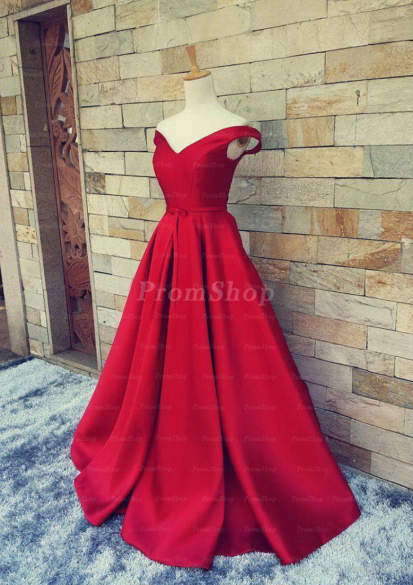 Off-the-should Ball Gown Waistband Long Prom Dresses