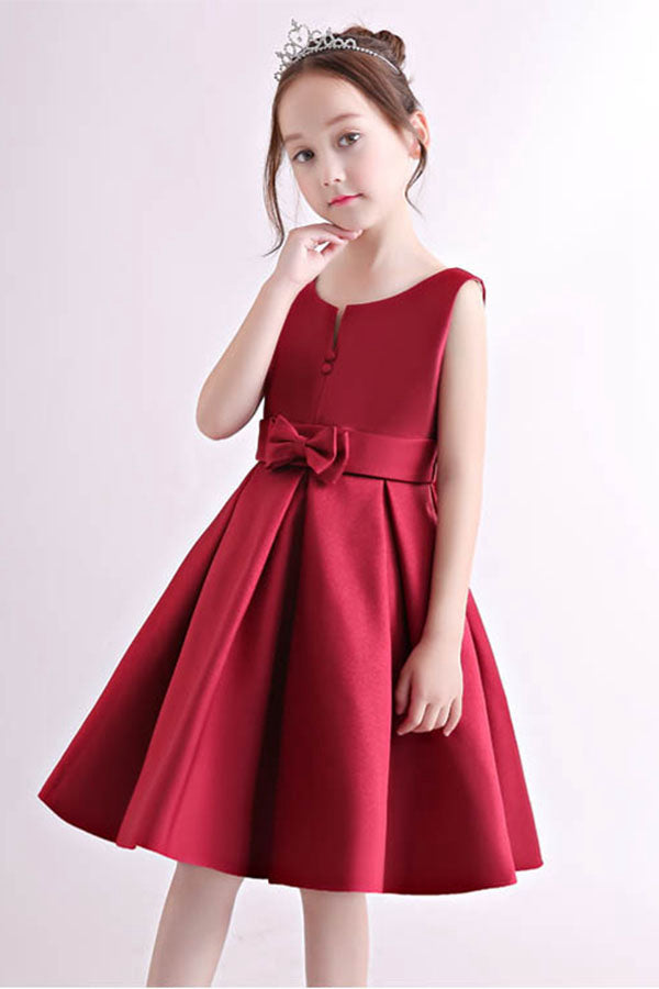 Simple Knee-length Satin Flower Girl Dresses with Bow