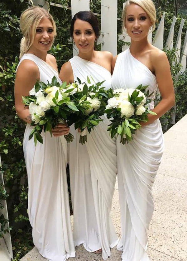 White One Shoulder Neckline Sheath/Column Bridesmaid Dress