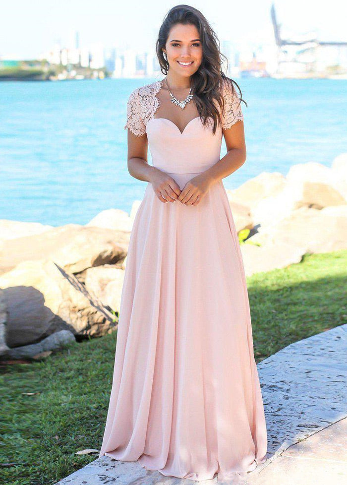 Pink Chiffon Swetheart Neckline A-line Bridesmaid Dresses