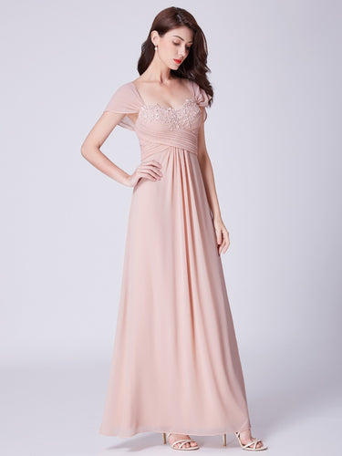 Chiffon Floor-Length Sleeveless Long Bridesmaid Dresses with Appliques Lace