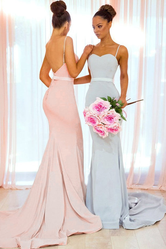 Trumpet/Mermaid Satin Sleeveless Spaghetti Straps Bridesmaids Dresses