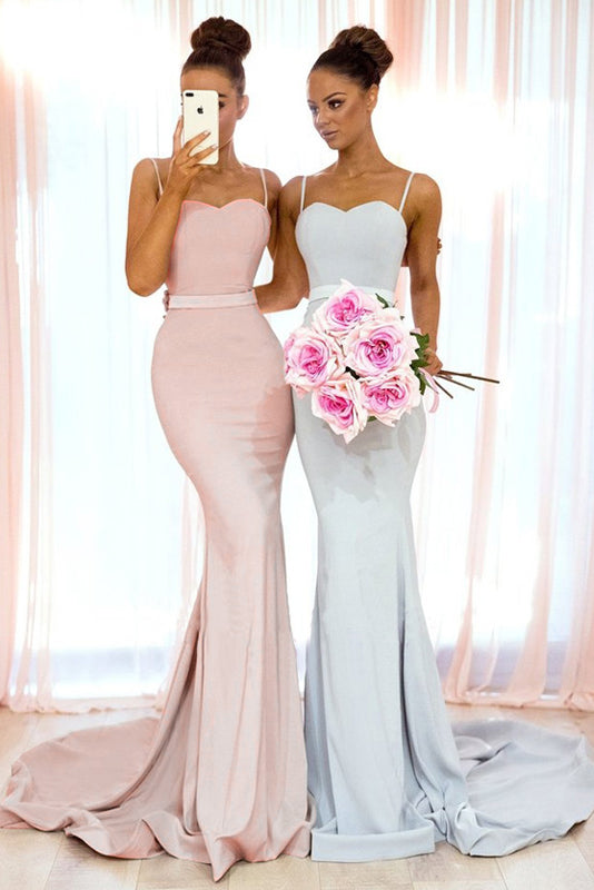 Trumpet/Mermaid Satin Sleeveless Spaghetti Straps Bridesmaids Dresses