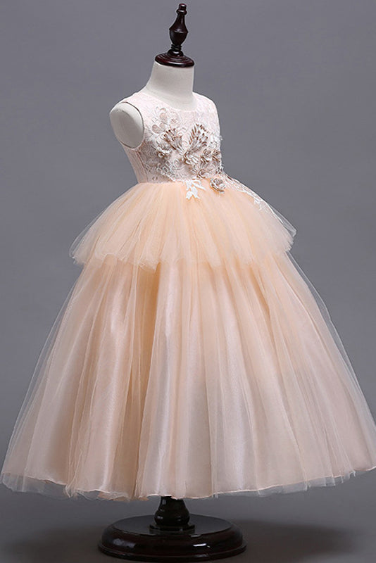 Tulle Floor-Length Appliques Lace Sleeveless Flower Girl Dresses