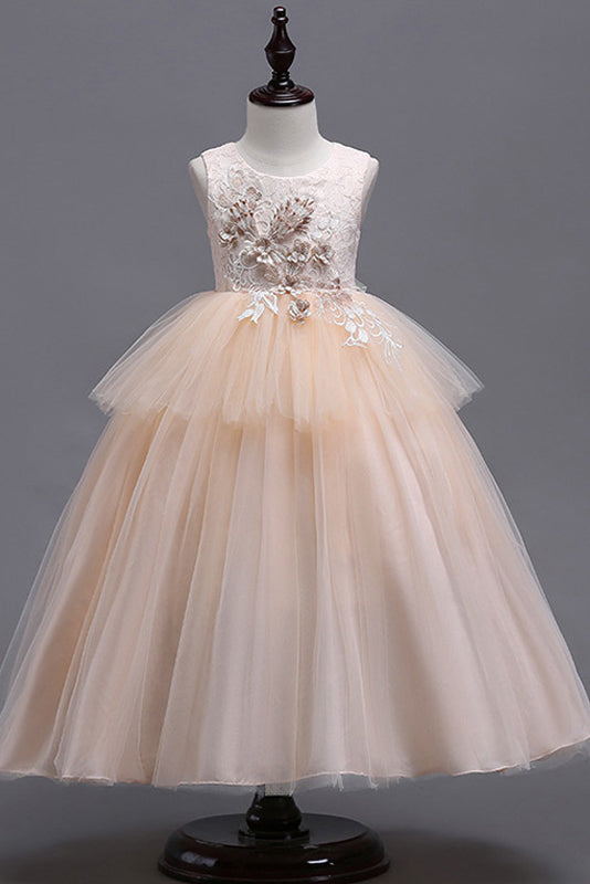 Tulle Floor-Length Appliques Lace Sleeveless Flower Girl Dresses