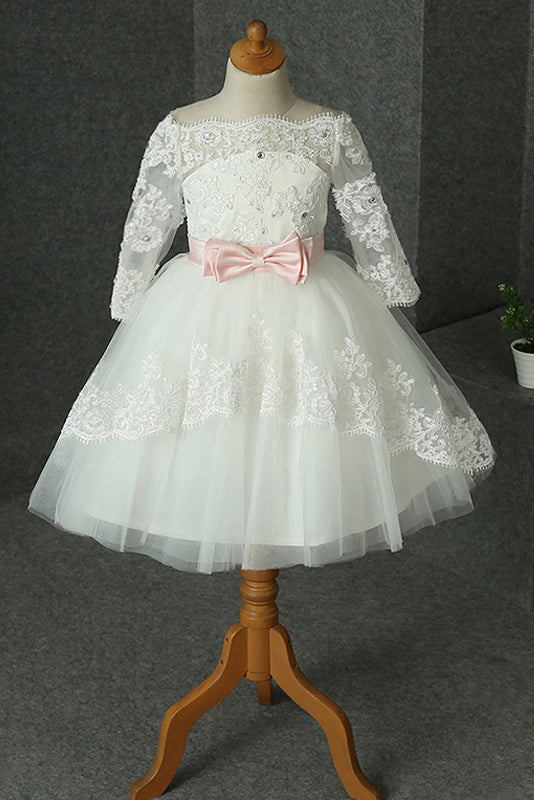 Lace Long Sleeves Flower Girl Dresses with Bow(s)