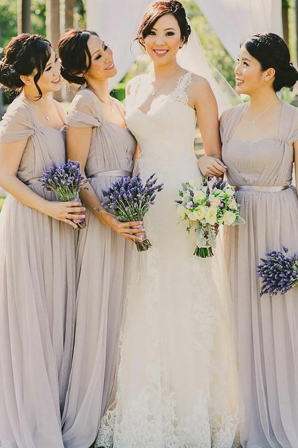 A-Line/Princess Tulle Floor-Length Bridesmaids Dresses