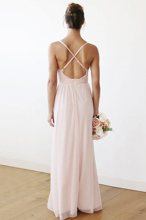 Tulle Sleeveless Spaghetti Straps Floor-Length Bridesmaids Dresses