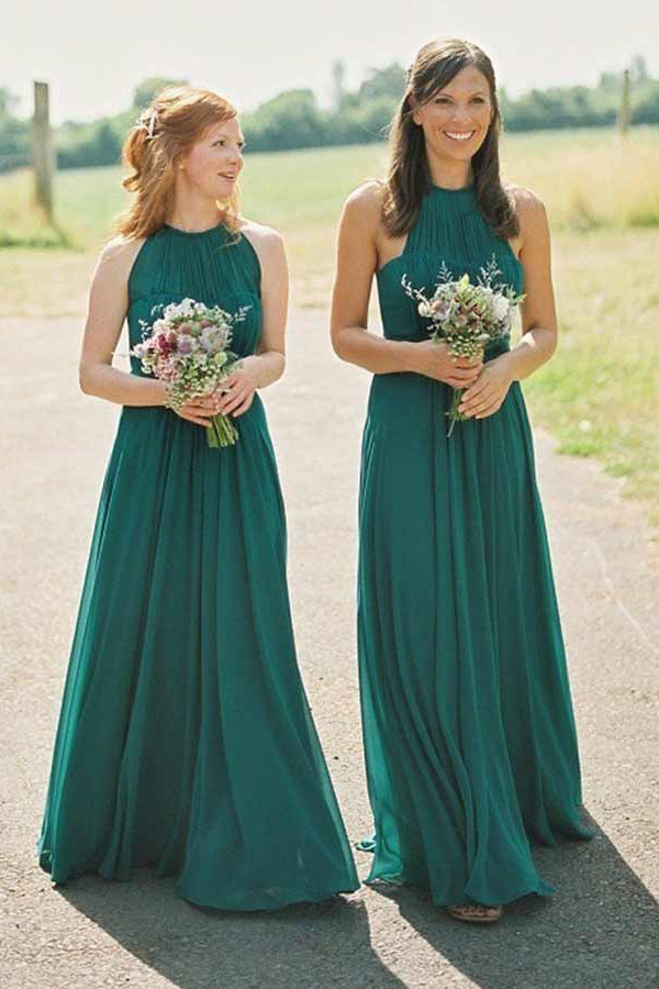 Chiffon Scoop Neck Sleeveless Floor-Length Bridesmaids Dresses