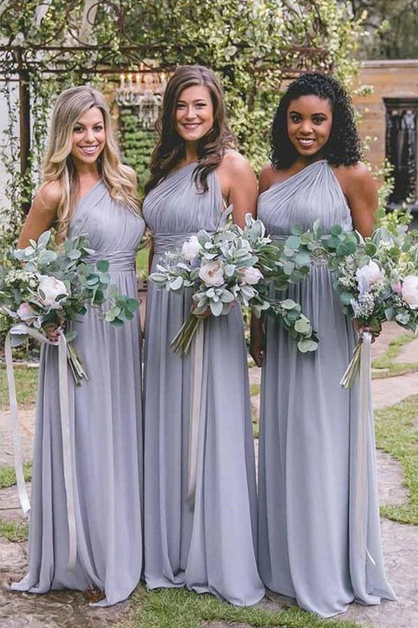 Chiffon One-Shoulder Long Bridesmaids Dresses