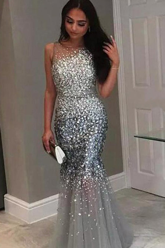 Trumpet/Mermaid Sleeveless Floor-Length Sequined Prom Dresses – Angrila