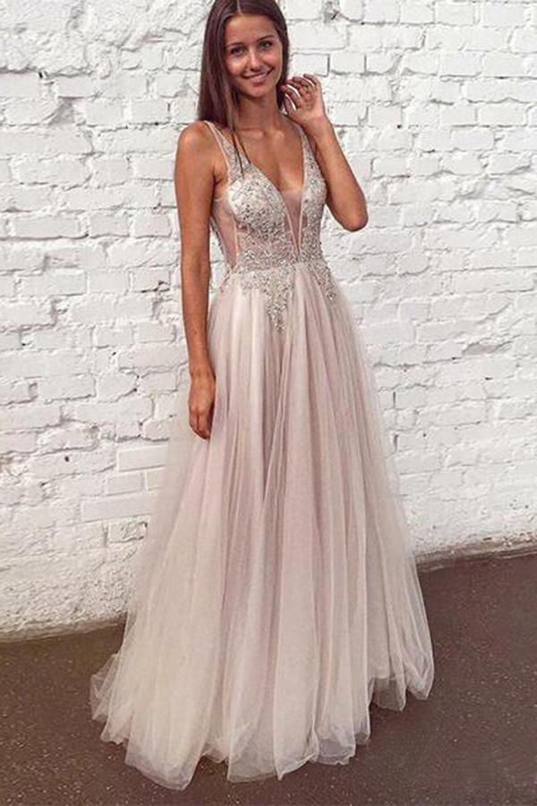 Regular Straps Sleeveless Tulle Prom Dresses