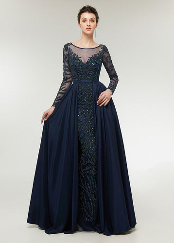 Chiffon  Scoop Neck Long Sleeves Beading Evening Dresses