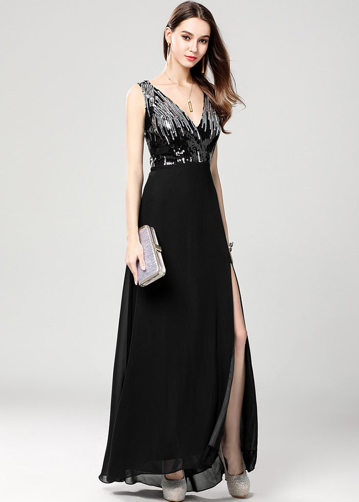 Chiffon V-neck Sleeveless Floor-Length Evening Dresses