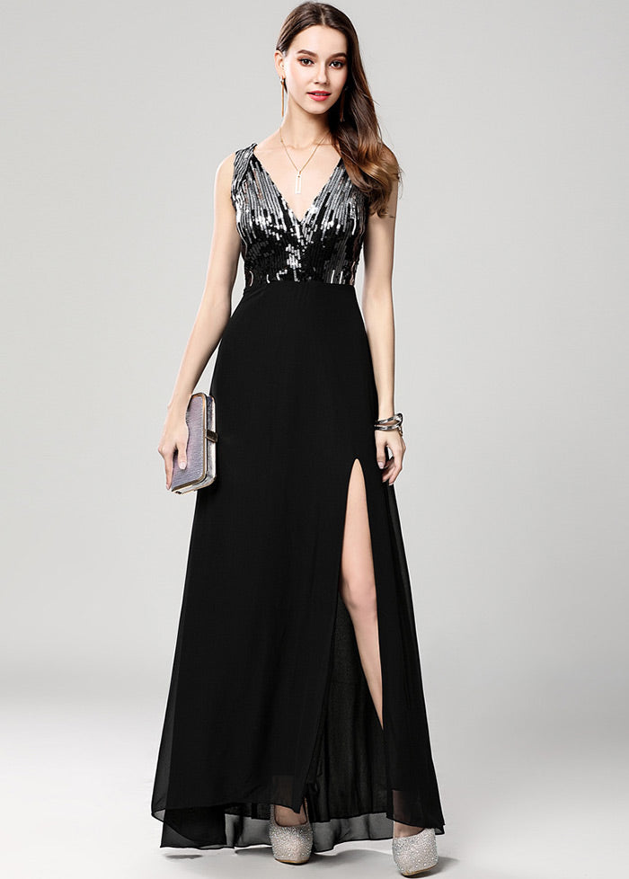 Chiffon V-neck Sleeveless Floor-Length Evening Dresses