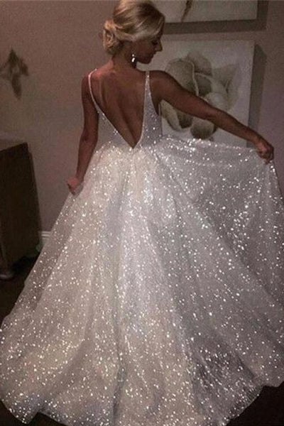 A-Line/Princess Spaghetti Straps Sequined Bridal Dress