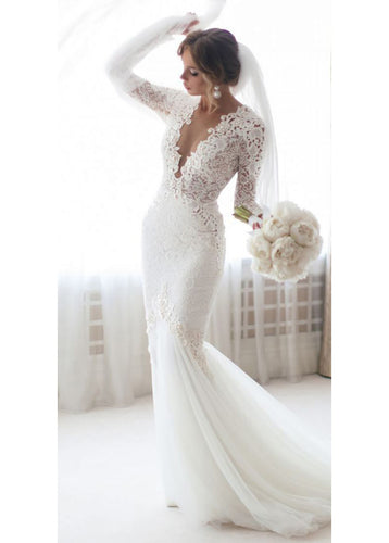 Long Sleeves V-neck Lace Boho Wedding Dress