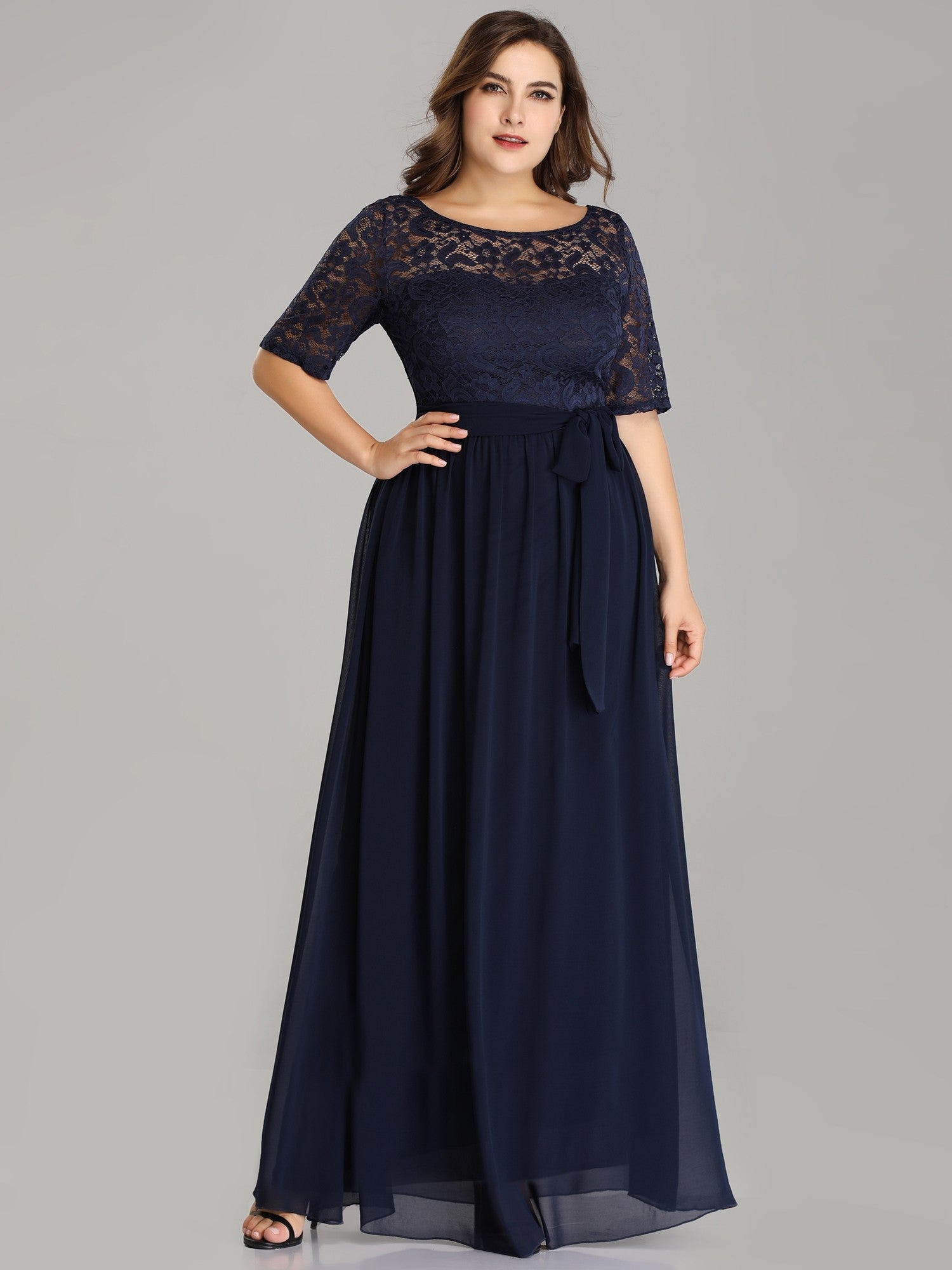 Tulle 1/2 Sleeves Plus Size Mother of the Bride Dresses