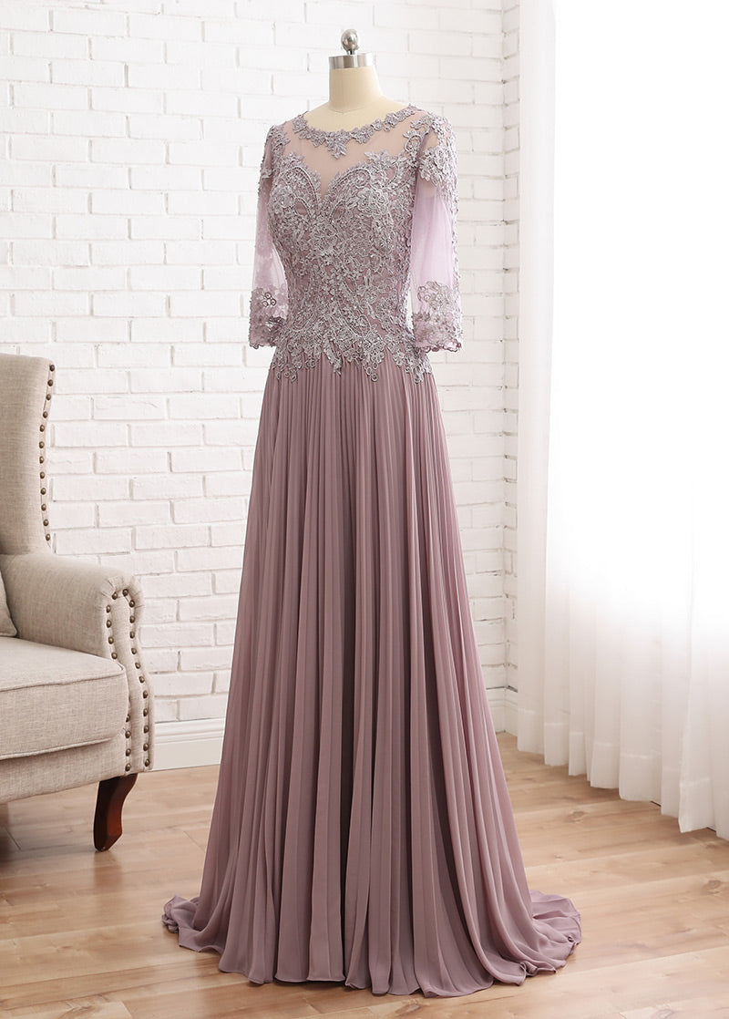 Tulle & Chiffon Scoop A-line Mother Of The Bride Dress With Lace Folwers Appliques