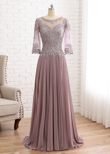 Tulle & Chiffon Scoop A-line Mother Of The Bride Dress With Lace Folwers Appliques