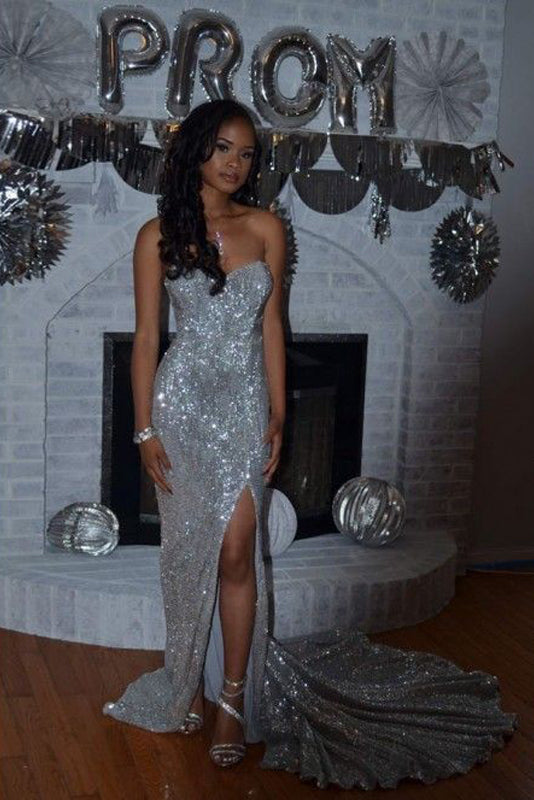 Sexy Sweetheart Sweep Train Sequined Prom Dresses