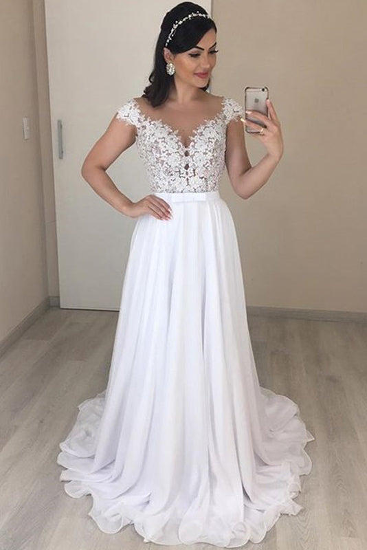 A-Line/Princess  V-neck Lace Wedding Dress