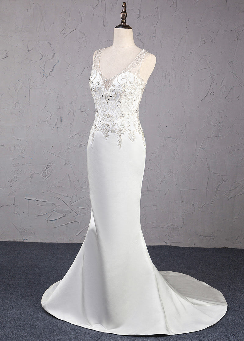 Trumpet/Mermaid Beading Satin Wedding Dresses