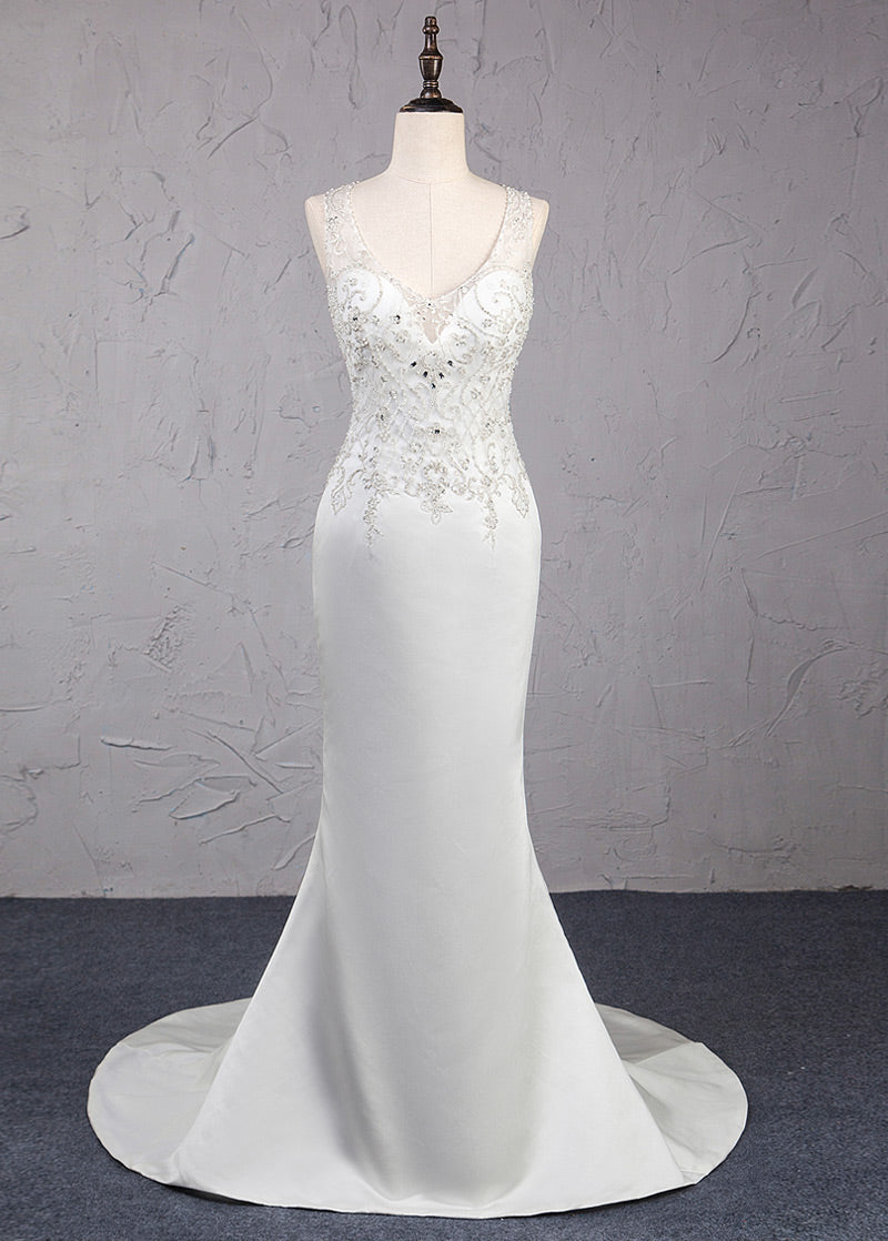 Trumpet/Mermaid Beading Satin Wedding Dresses