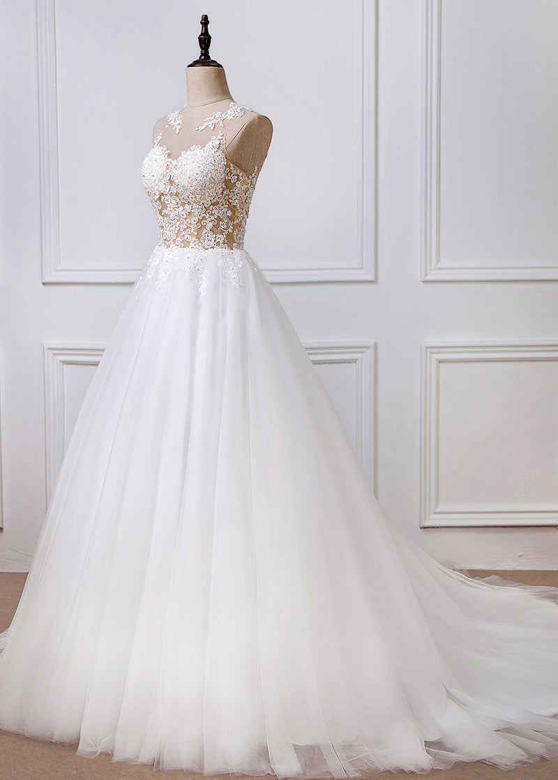 A-line/Princess  Tulle  Appliques Lace Wedding Dresses