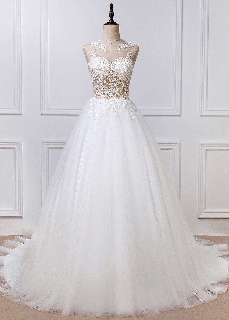 A-line/Princess  Tulle  Appliques Lace Wedding Dresses