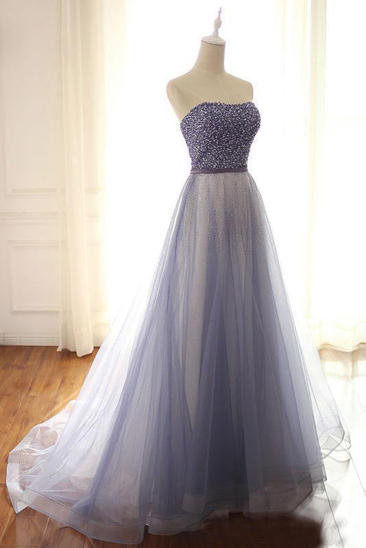 A-Line/Princess Tulle  Sweetheart  Floor-Length Prom Dresses