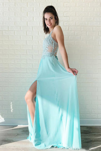 Halter  Open Back  Chiffon Prom Dresses