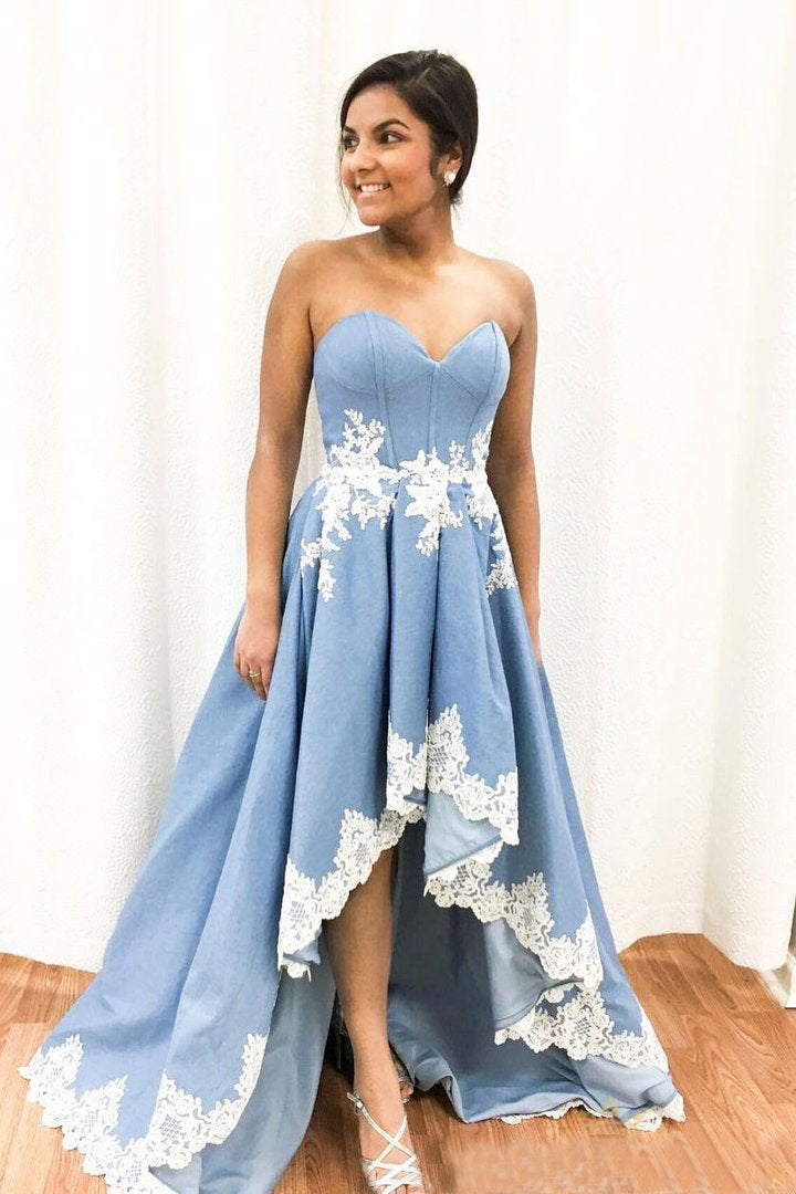 Sweetheart Asymmetrical Appliques Lace  Prom Dresses