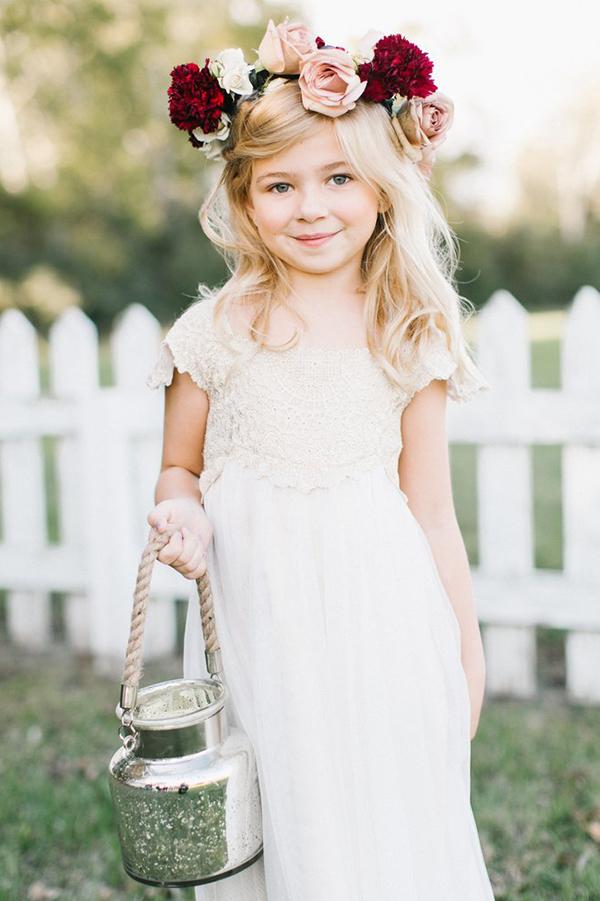 Lace Floor-Length Short Sleeves Flower Girl Dresses