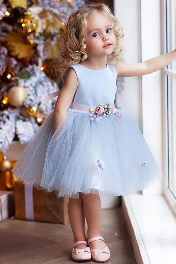 Tulle Short Scoop Neck Flower Girl Dresses