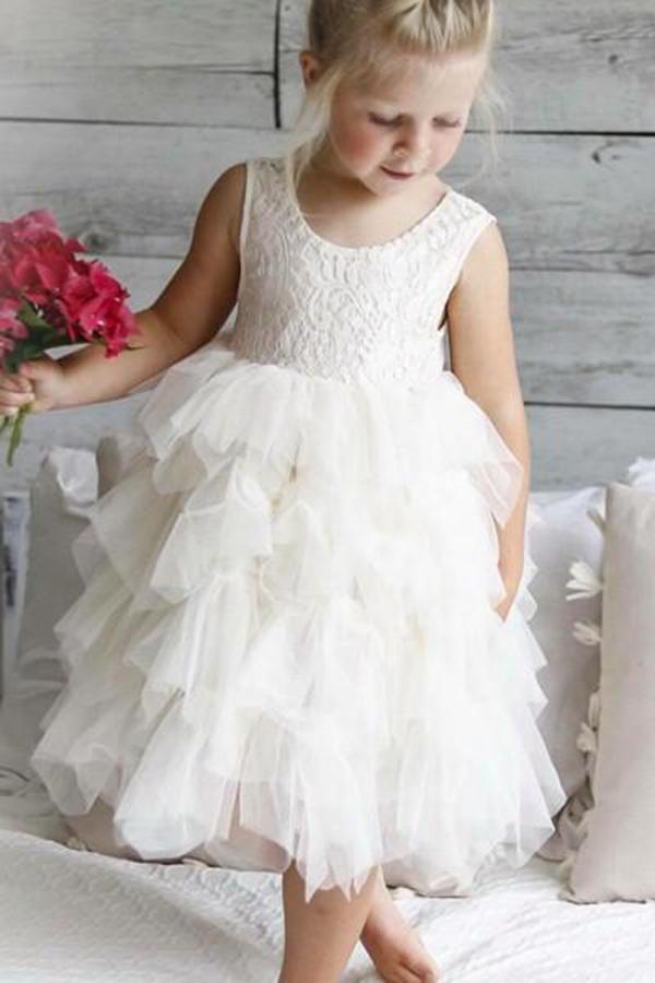 Short Tulle Appliques Lace Flower Girl Dresses