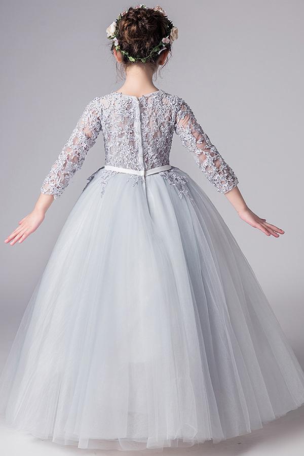 Lace Long Sleeves Tulle Flower Girl Dresses