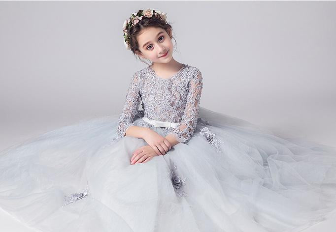 Simple Long Sleeves Lace Flower Girl Dress Ball Gown For Child – Bohogown