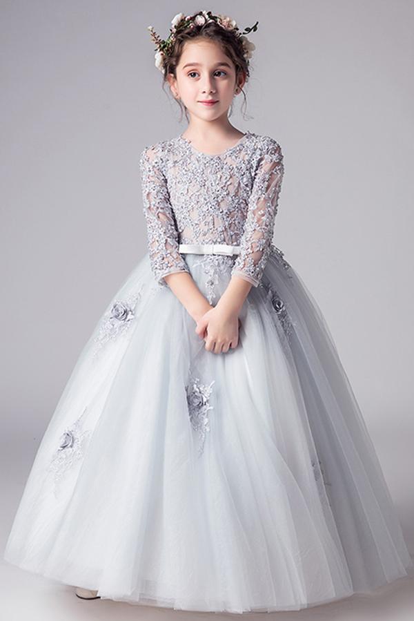 Lace Long Sleeves Tulle Flower Girl Dresses