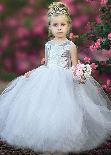 Tulle Sequined Floor-Length Flower Girl Dresses