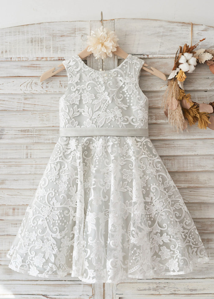 Lace Sleeveless Scoop Neck  Bow(s)  Flower Girl Dresses