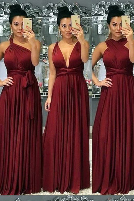 Burgundy A-Line/Princess Chiffon Bridesmaids Dresses