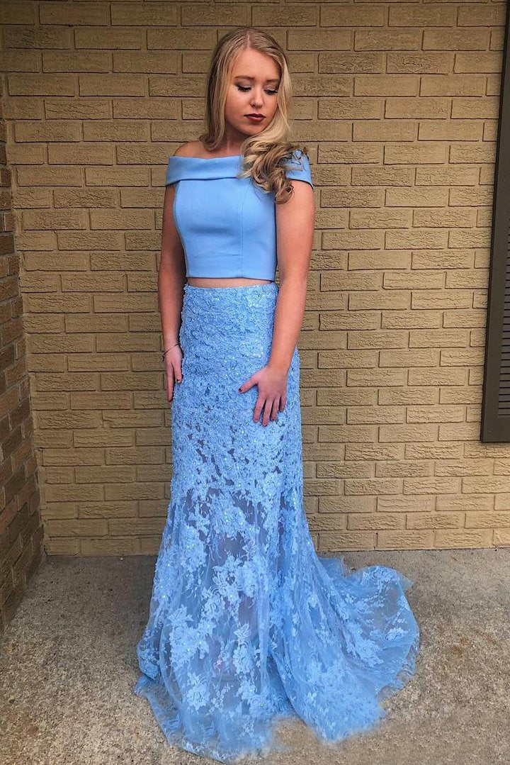 Off-the-Shoulder Lace Floor-Length Prom Dresses