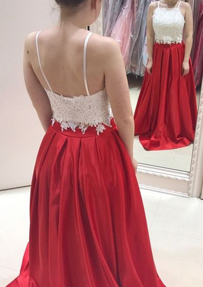 A-Line/Princess Lace Sleeveless Prom Dresses