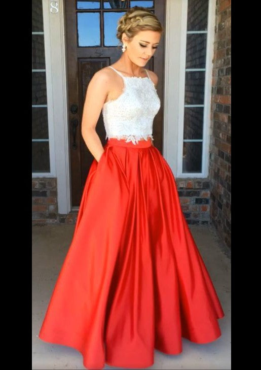 A-Line/Princess Lace Sleeveless Prom Dresses