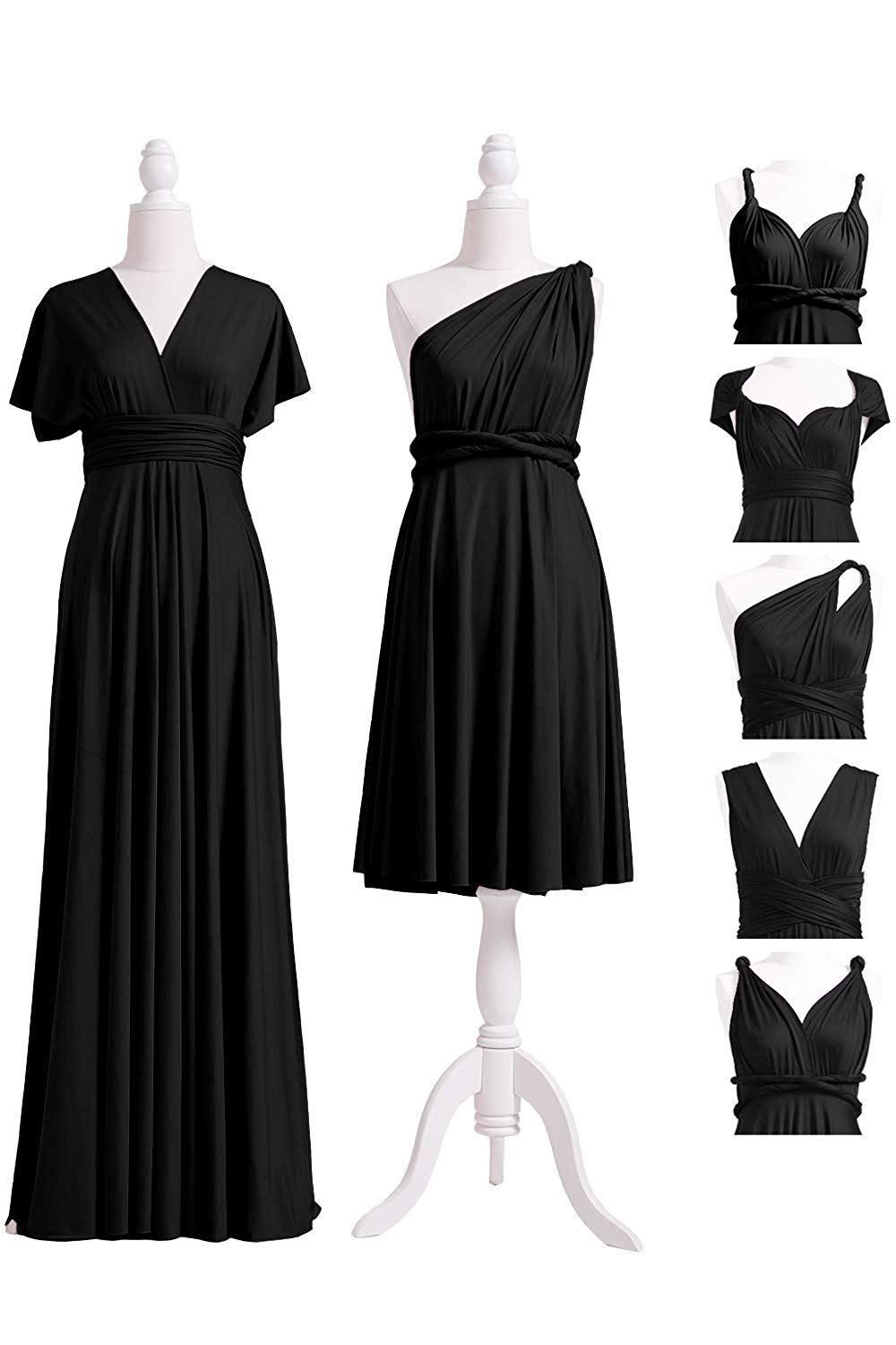 A-Line/Princess Black Convertible Long Bridesmaids Dresses