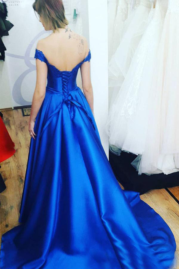 Off-the-Shoulder Satin Sweep Train Prom Dresses