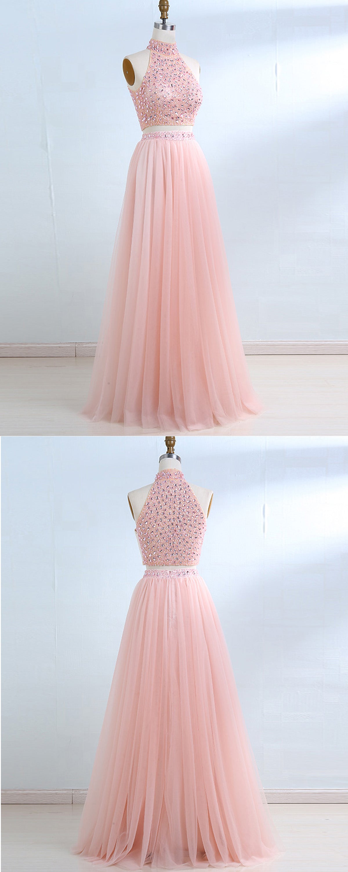 Floor-Length Tulle Sleeveless Prom Dresses