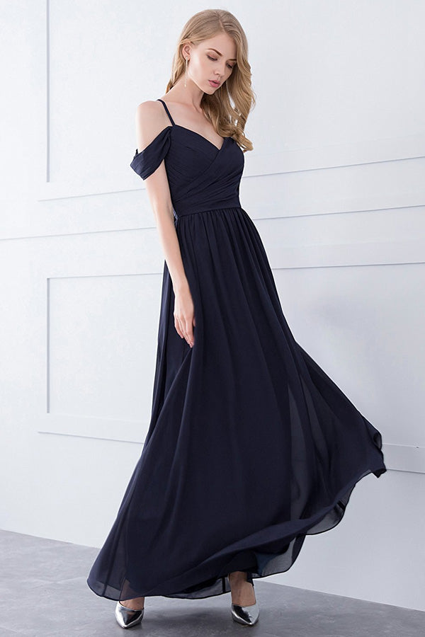 Off-the-Shoulder Long Chiffon Bridesmaid Dresses